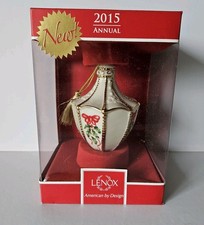 Lenox Annual 2015 Ornament Holly Ribbon Motifs 24k Gold Trim  picture