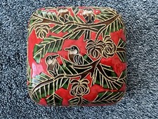Vintage Cloisonne Enamel Brass Box Birds RED Chinese 4