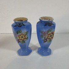 Vintage Blue Lusterware With Daisy Flower Salt and Pepper Shakers Japan 4” picture