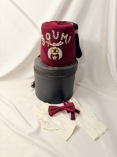Old Vtg  Anthony Nizzardinn Fez Hat Boumi Masonic Hat With Case Bowtie Gloves picture