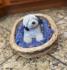 Pre Owned Vintage Adorable Hand Painted SANDRA BRUE SHEEP DOG Laying In Basket picture
