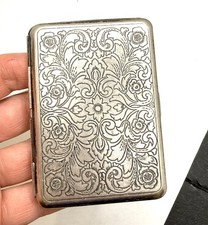 Floral Etched Cigarette Case Business Cards Vintage picture