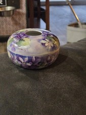 Antique PK Silesia Hand Painted Porcelain Hair Receiver Box Violets Signed Lewis picture