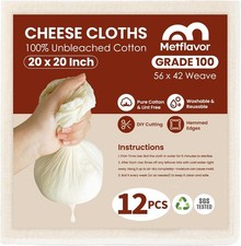 12Pcs Unbleached Cheese Cloths for Straining 20x20Inch Reusable Value Pack picture