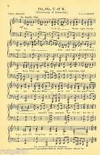 UNIVERSITY OF KENTUCKY Original Vintage Song Sheet c1931 