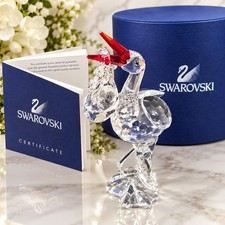 Swarovski Stork Bird w/Baby in Basket Figurine 