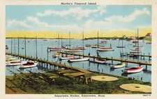 Edgartown Harbor Martha's Vineyard MA Vintage Postcard C.T. American Art picture
