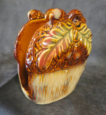 Vintage Ceramic Oak Leaf Acorn Napkin Holder Fall Autumn Drip Glaze 4