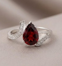 2 Ct Pear-Cut Lab-Created Garnet Gemstone Bypass Ring 14k White Gold Plated Gift picture