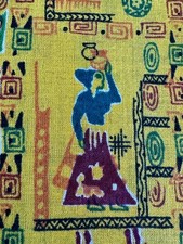 1960’s Kitsch Bohemian Indian Tribal Mid Century Barkcloth Era Vintage Fabric picture