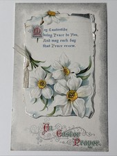 1910 Embossed Easter Prayer Booklet antique Flowers Greeting Card Postcard Vtg picture