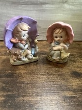 Vintage Porcelain Children Figurines Umbrella Boy Girl Nursery Lot picture