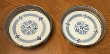 Vintage ~ Max Dannhorn ~ Blue & White Ceramic & Metal Coasters ~ Set of 2 picture