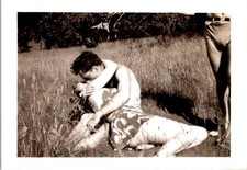 1940s Amateur Photograph Young Couple Kissing Picnic Beach Silver Gelatin picture