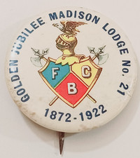 Vintage 1922 Knights of Pythias Madison Lodge 21 Golden Jubilee Pinback Button picture