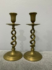 Vintage Pair of Brass Unique Open Spiral Twisted Design Candle Sticks Holders picture