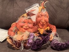 RARE Vintage katherine's collection Halloween Pumpkin Head Figurines Lot 2 Dolls picture