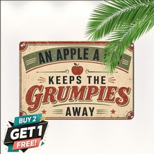 An Apple A Day Thrown Funny Metal Tin Sign Novelty Kitchen Wall Decor Plaque picture