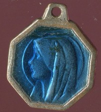 Vintage french blue enamel our lady of lourdes Medal picture