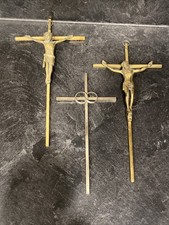 Lot of 3 Vintage Brass/Metal Wall Cross Crucifixes~ Religious Jesus Decor INRI picture