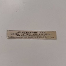 Sigmund & Goldman Nobby Hatters & Furriers 1881 Washington DC Clipping TAJ8-S24 picture