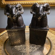 Vintage Metropolitan Museum Of Art Egyptian Ram Head God Amun Bookends  picture