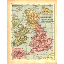 British Isles and Central Europe Map 1901 Original Engraving V1-1 picture