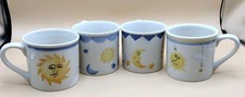 Starbucks Barista Hartstone Hand Painted Floral Mug Set of 4 USA Coffee Moon Sun picture
