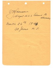 CAPT. WILLIAM JOESEN.AUTOGRAPH 1941.SAINT JOHNS NEWFOUNDLAND U.S.S. ALEXANDER picture
