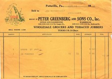 1931 Peter Greenberg & Sons Grocers/Tobacco Billhead picture