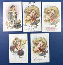 SET 5 Children Greetings Antique Postcards. EMB. Gold. 1 Glitter. NICE picture