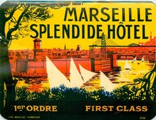 Splendide Hotel ~MARSEILLE FRANCE~ Vibrant Early Luggage Label, circa 1935 picture