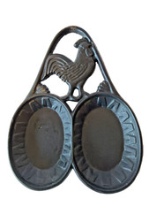 Black Cast Iron Double Spoon Rest Rooster Chicken 8.5”x6.75