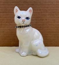 VTG 90’s Fenton Opal Iridescent Birthday Cat Fig. Blue Rhinestone, B Montgomery picture