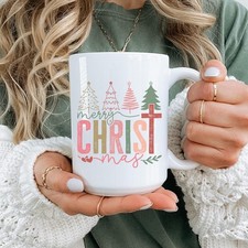 Merry Christmas Mug Christian Coffee Boho Cup Tree Holiday Host Gift For Her picture