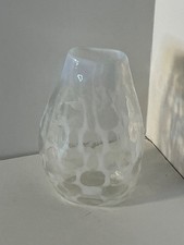 White/clear Vase White coin dot style pattern Small glass Bud Vase 4” picture