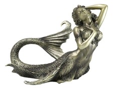 Nautical Aged Bronze Resin Seductive Mermaid Siren With Fishnets Figurine 7