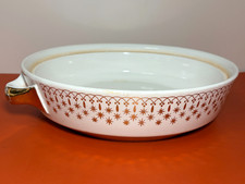 Hall China Flare Ware Gold Lace 11 Inch Casserole Dish Atomic Starburst MCM USA picture