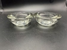 Vintage Heavy Clear Glass Salt Cellars Open Dip Bowls Pair Set of 2 3.75