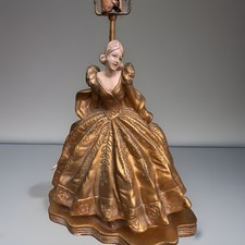 Vintage Chalk Ware Victorian Southern Belle 26” Tall Gold Boudoir Table Lamp MCM picture