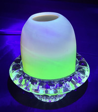Victorian Thomas Webb Burmese uranium  glass fairy lamp with clear glass base picture