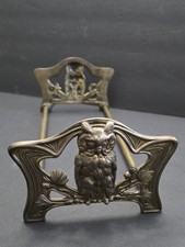 Antique HL Judd #9776 Art Nouveau Owl Expandable Book Rack Brass Bookends picture