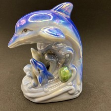 Vintage K’s Collection Dolphin Figurine Blue Iridescent Lusterware Ocean Decor picture