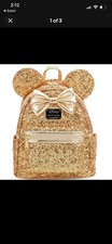 Loungefly X Disney Parks Hidden Minnie Mouse Gold Sequin Mini Backpack - NWT picture