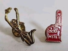 VTG Cheerleader Figure & We're #1 Hand Hat Jacket Lapel Pin High School College picture