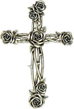Vintage Rose w/Thorn Metal-Like Wall Cross Rustic Spiritual Decor picture