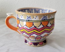 Anthropologie 12 oz Orange Striped Zig-Zag Boho Bohemian Pedestal Mug picture