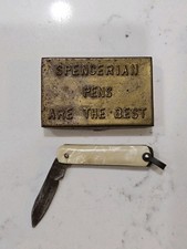 Antique Spencerian Steel Pens Nib Tin Original Tin W/ Small Mother of Pearl Knif picture
