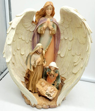 Holy Family Nativity Figurine Guardian Angel Wings Mary Joseph Baby Jesus Statue picture