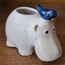 Enesco Imports Japan Ceramic Hippo Planter with Blue Bird picture